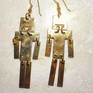 Y2K gold robot articulating dangle earrings
